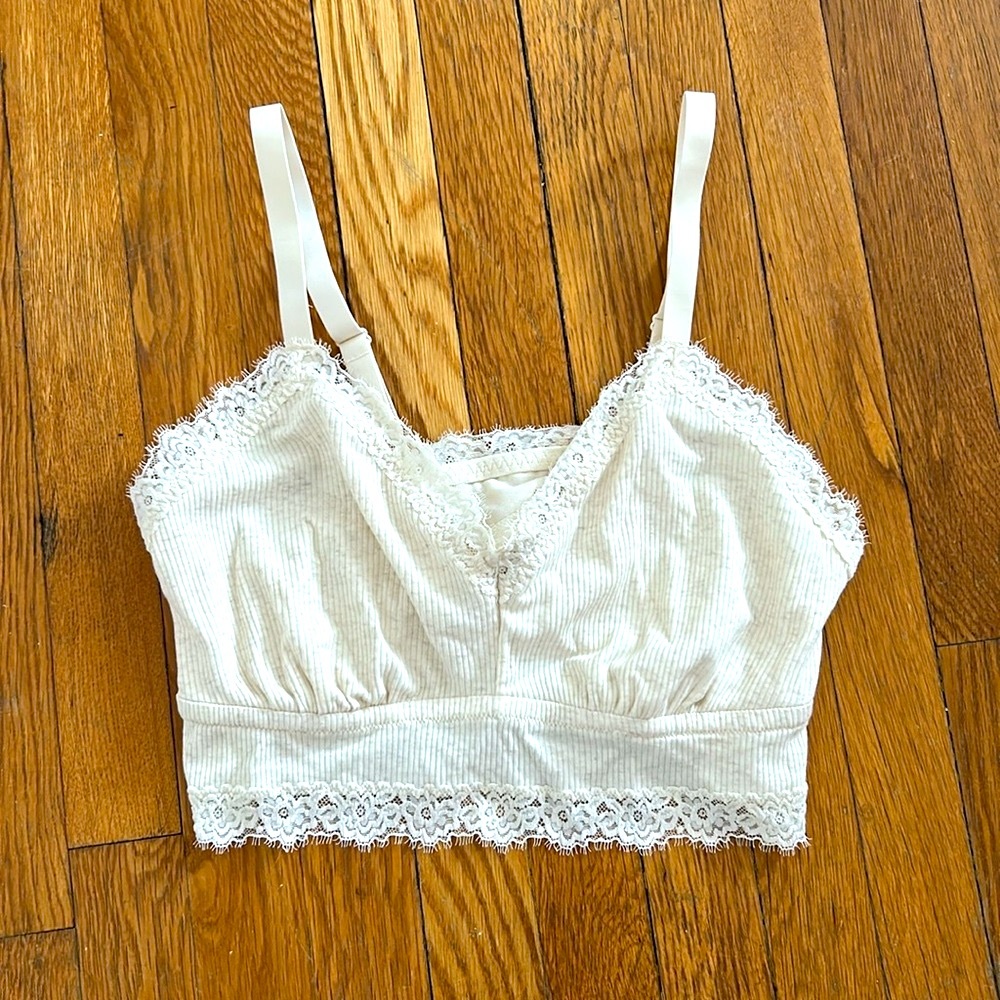 Aerie Ivory Cotton Bralette, XL